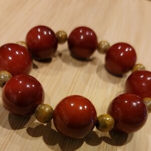 Cherry Red and Brown Bead Bracelet